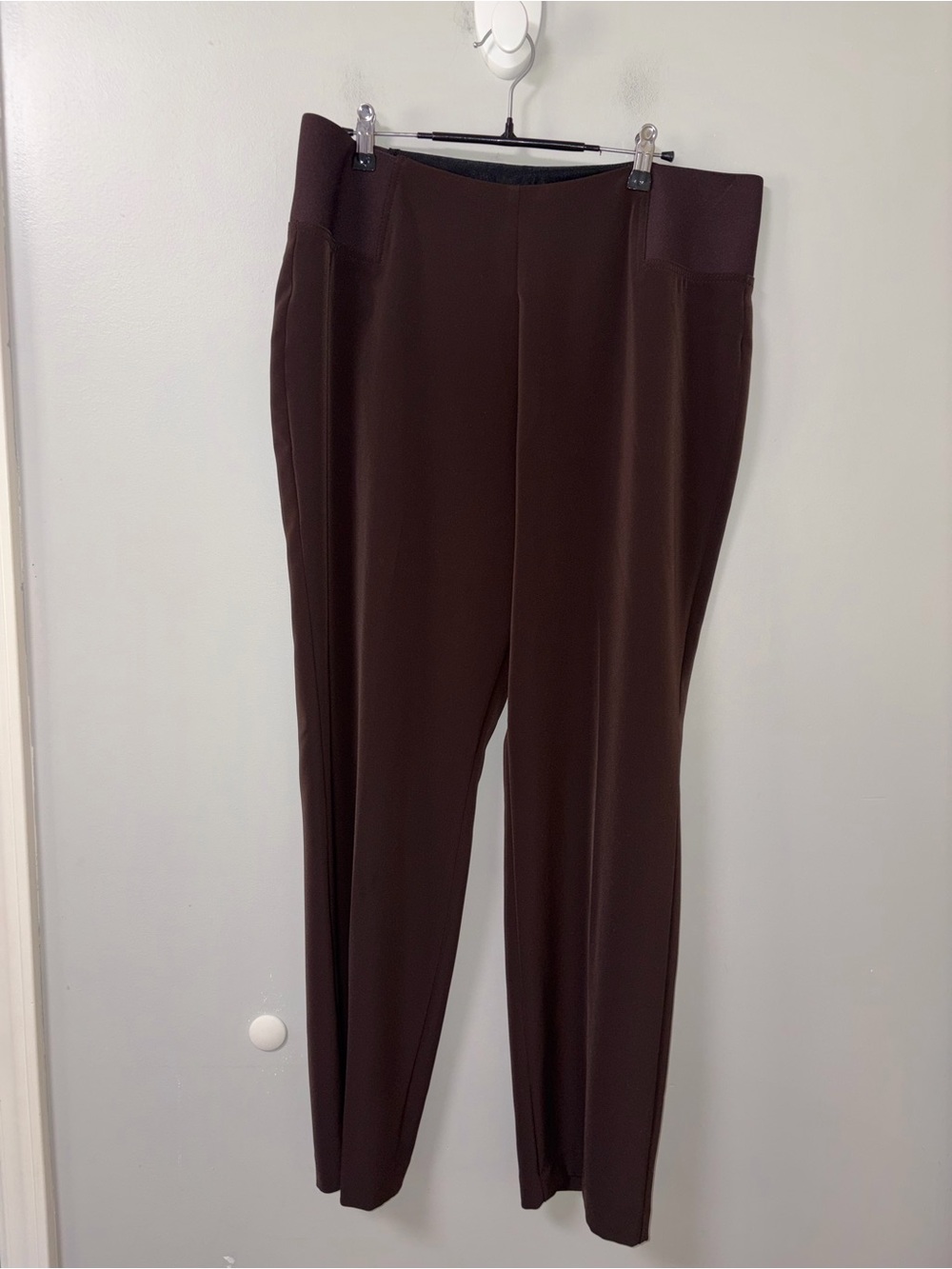 Kim Rogers Brown Pull On Office Dress Pants Trousers Stretchy Side Panels 16S